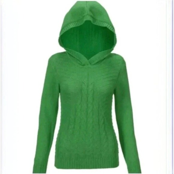 Cabi Laid Back Hoodie Sweater Size Small Kelly Green #6177 Cable Knit Cozy Cabin - Picture 1 of 12